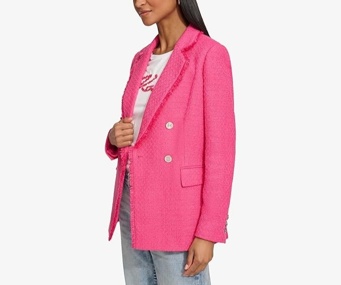 Karl Lagerfeld Paris Fringe Trim Tweed Blazer Jacket MSRP $199