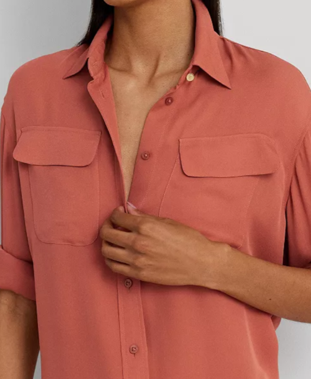 Lauren Ralph Lauren Crepe de Chine Shirt MSRP $245