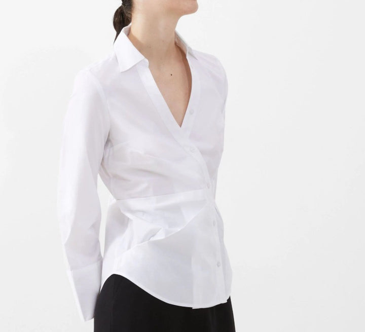 French Connection Women's Isabelle Poplin Asymmetric Shirt MSRP $78