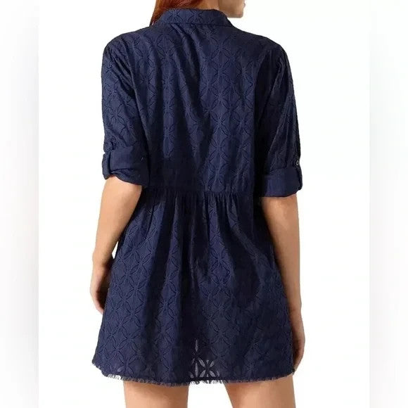 Tommy Bahama Cotton Clip Jacquard Boyfriend Shirt Swim Cover-Up MSRP $110