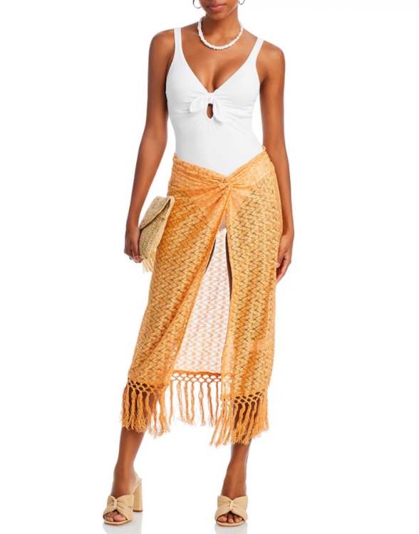 Robin Piccone Ava Plunge Neck Tie-Front One Piece Swimsuit MSRP $178