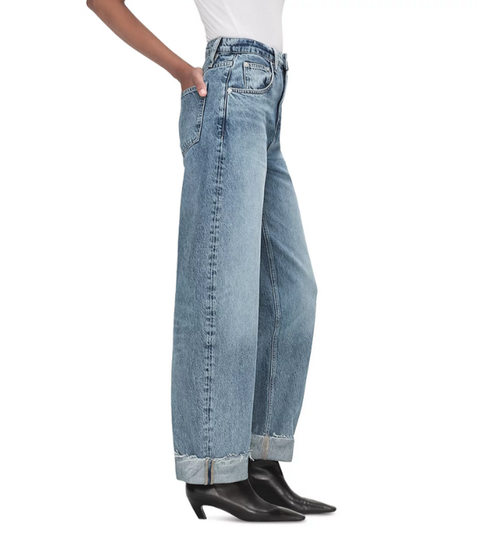 FRAME Long Barrel Raw Cuff High Rise Jeans MSRP $268
