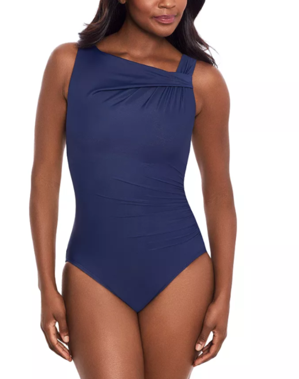 Miraclesuit Rock Solid Avra Underwire Asymmetric One Piece Swimsuit MSRP $180
