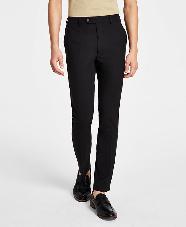 calvin klein men's slim-fit stretch dress pants Mens Slim fit 30 / 30 Black Blue Plaid Stretch, down or teaming them up with a jacket and tie Refined Stretch Pant | Calvin
