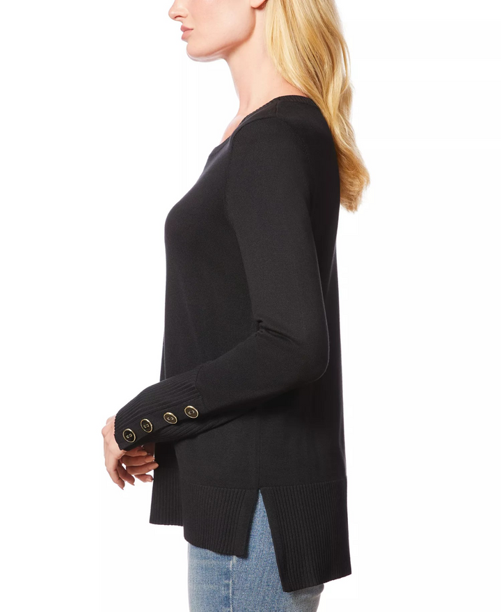 Melissa Paige Women's Fine Gauge Boat-Neck Buttoned-Cuff Sweater MSRP $46