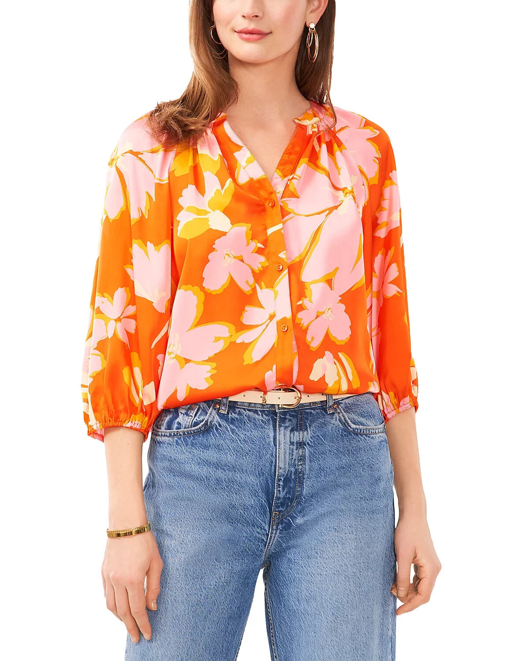 VINCE CAMUTO Printed Button Front Blouse MSRP $69