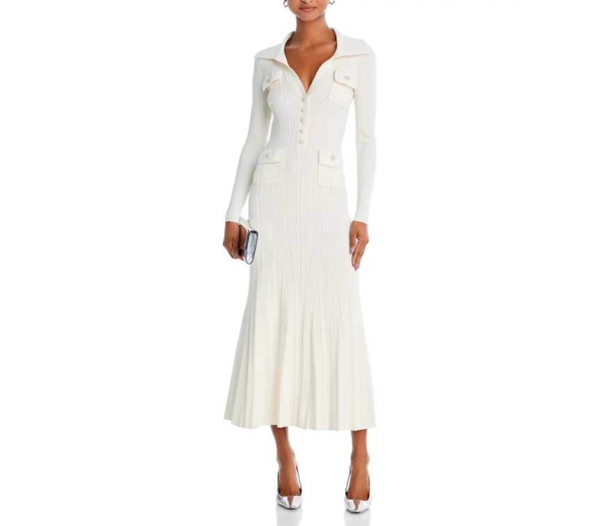Self-Portrait Collared Knit Midi Dress MSRP $555