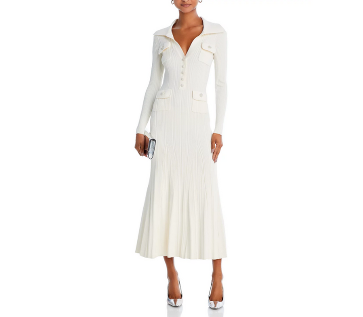 Self-Portrait Collared Knit Midi Dress MSRP $555