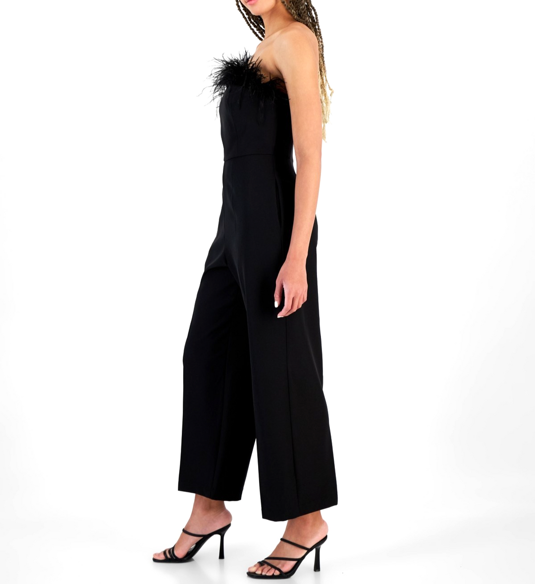Sam Edelman Women's Strapless Feather-Trim Jumpsuit MSRP $158