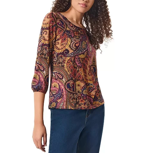 Jones New York Paisley-Print Moss Crepe 3/4-Sleeve Top MSRP $59