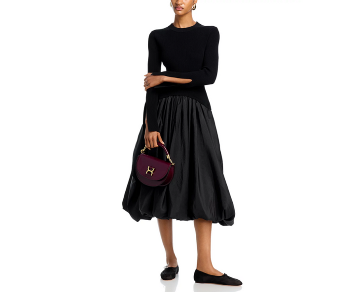 SIMKHAI Kenlie Long Sleeve Mock Neck Midi Dress MSRP $845
