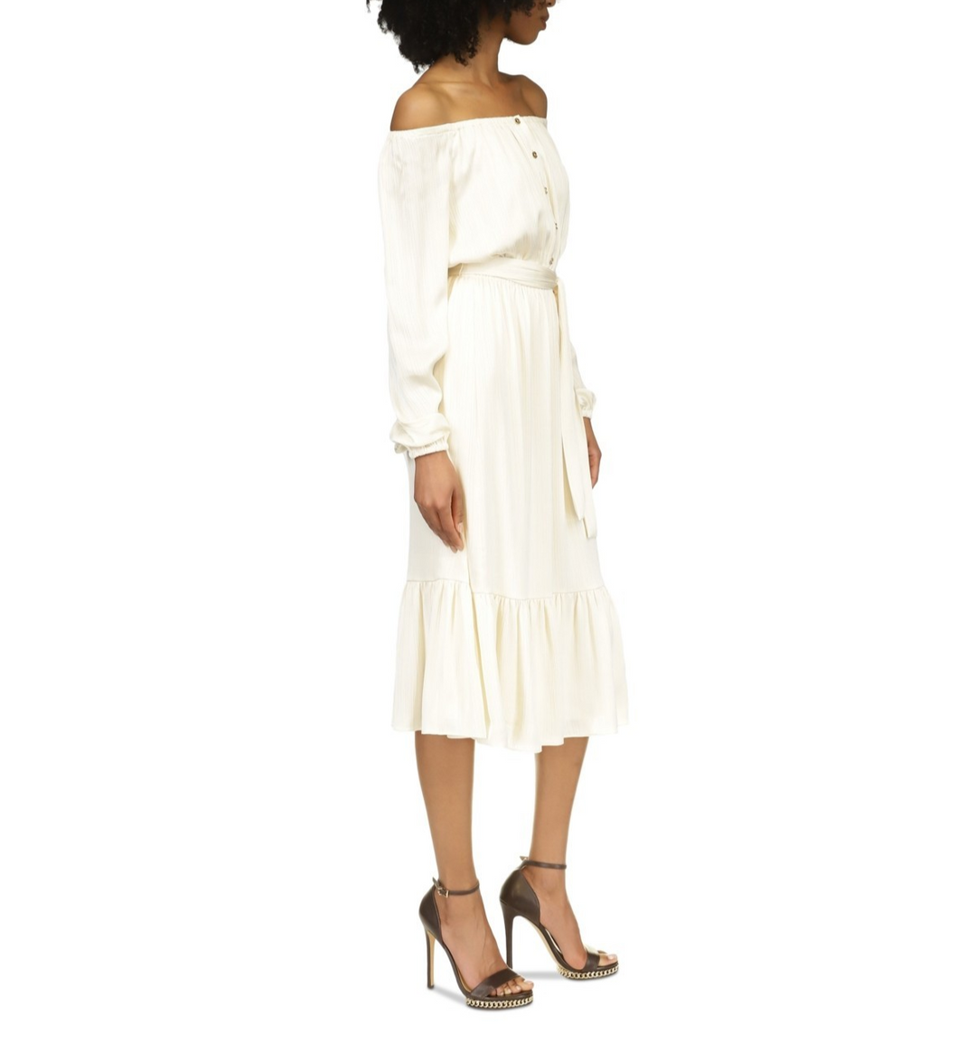 MICHAEL Michael Kors Tie-Waist Off-The-Shoulder Midi Dress MSRP $175