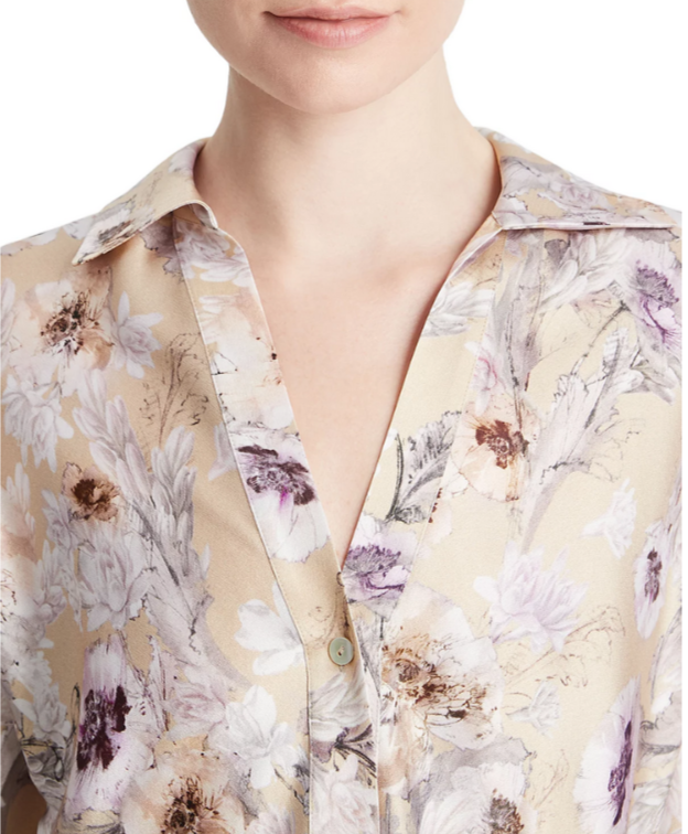 Vince Silk Printed Long Sleeve Shirt MSRP $445