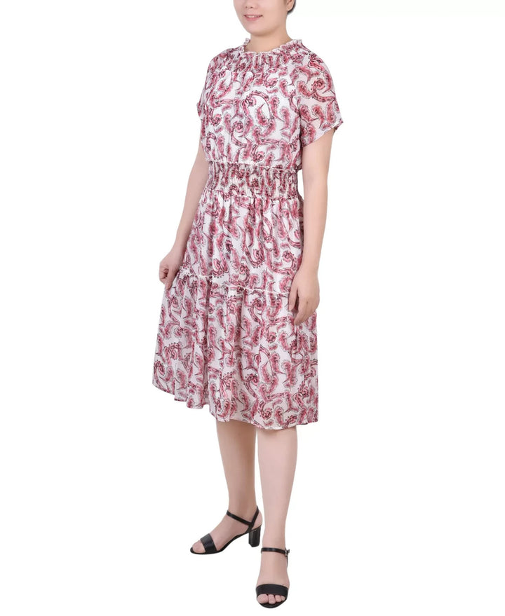 NY Collection Petite Short Sleeve Smocked Waist Dress MSRP $58