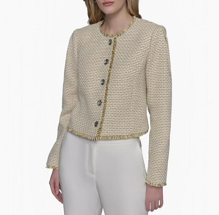 KARL LAGERFELD PARIS Women's Tweed Collarless Jacket MSRP $189