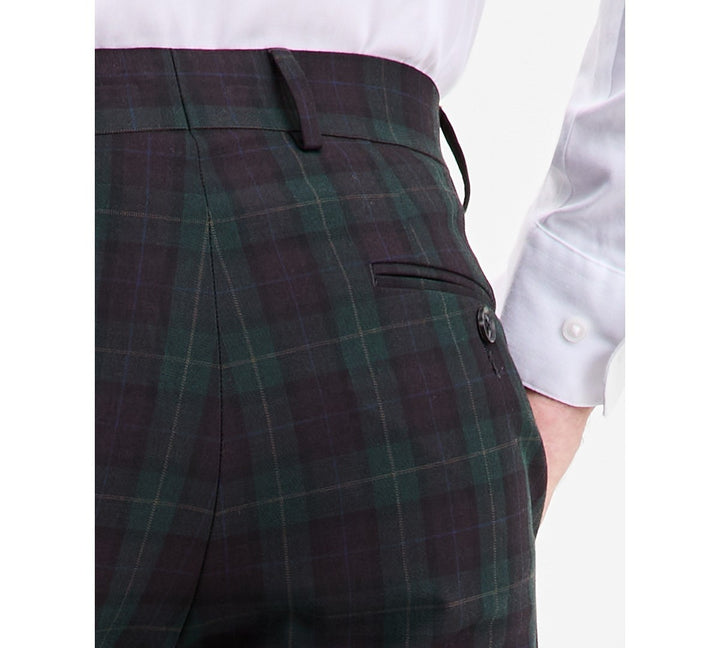 Bar III Men's Slim-Fit Green & Burgundy Plaid Suit Separate Pants MSRP $175