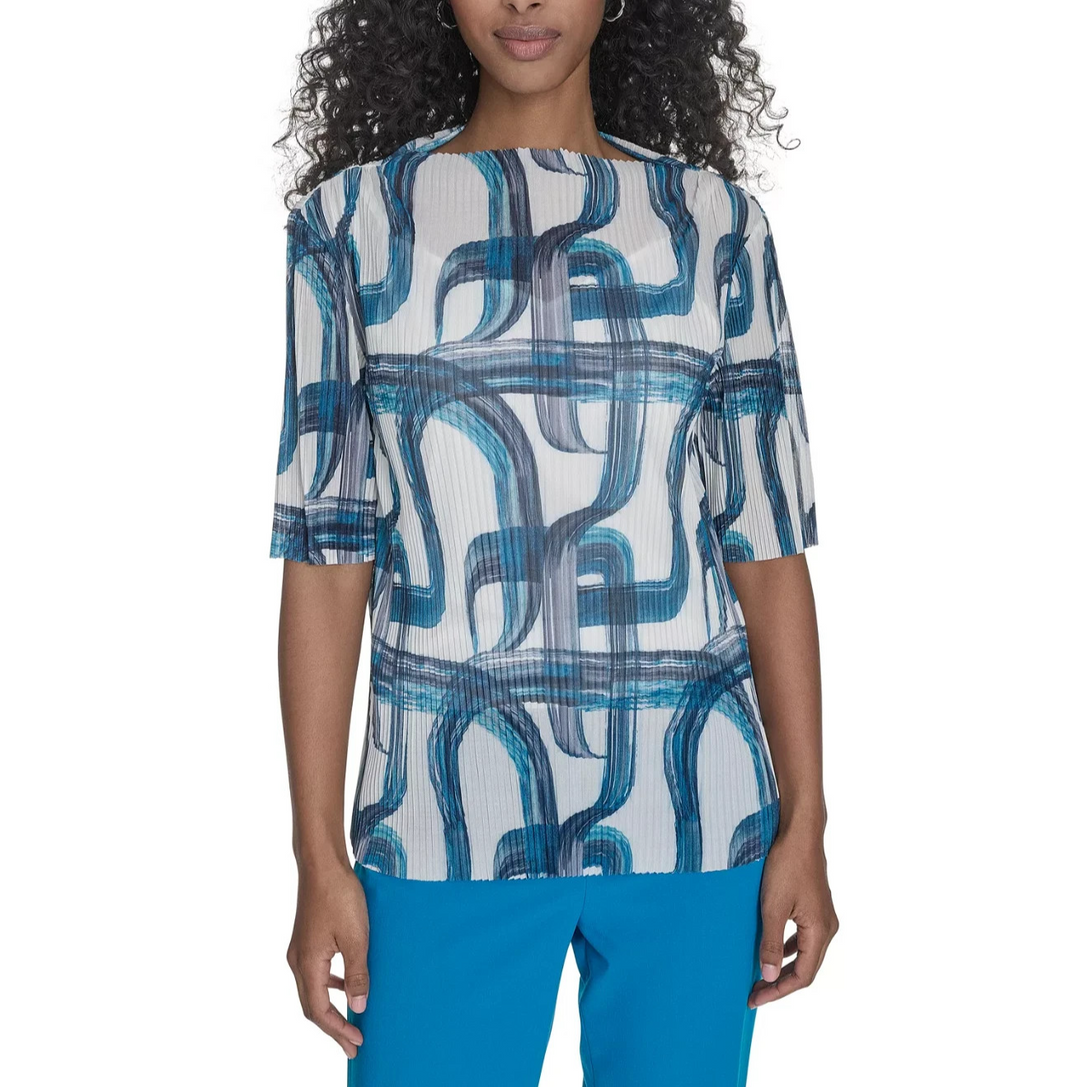 Calvin Klein Women's Printed Mesh Blouse MSRP $79