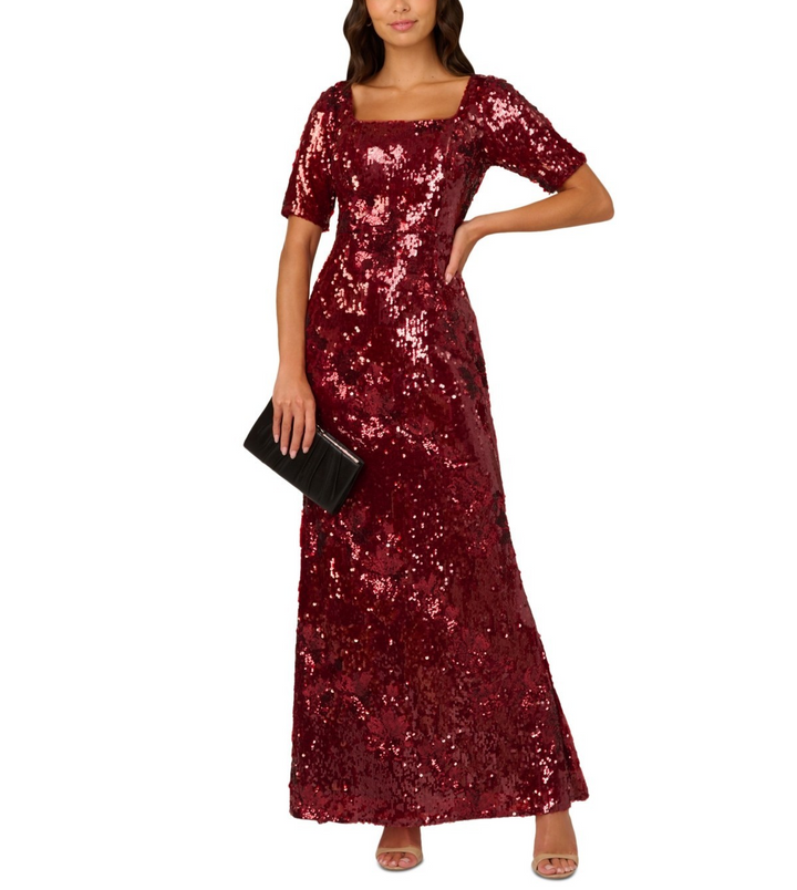 Adrianna Papell Square-Neck Sequin Gown MSRP $279