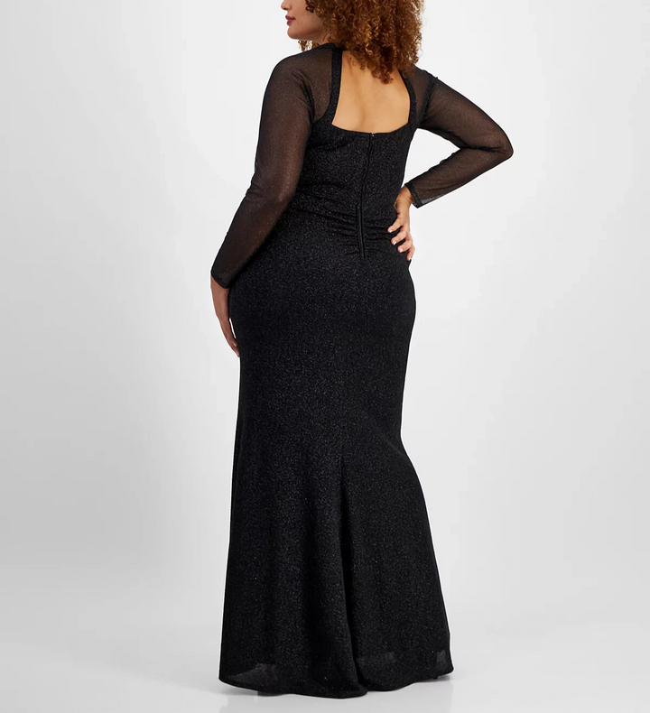 City Studios Trendy Plus Size Glittered Ruched Gown MSRP $109