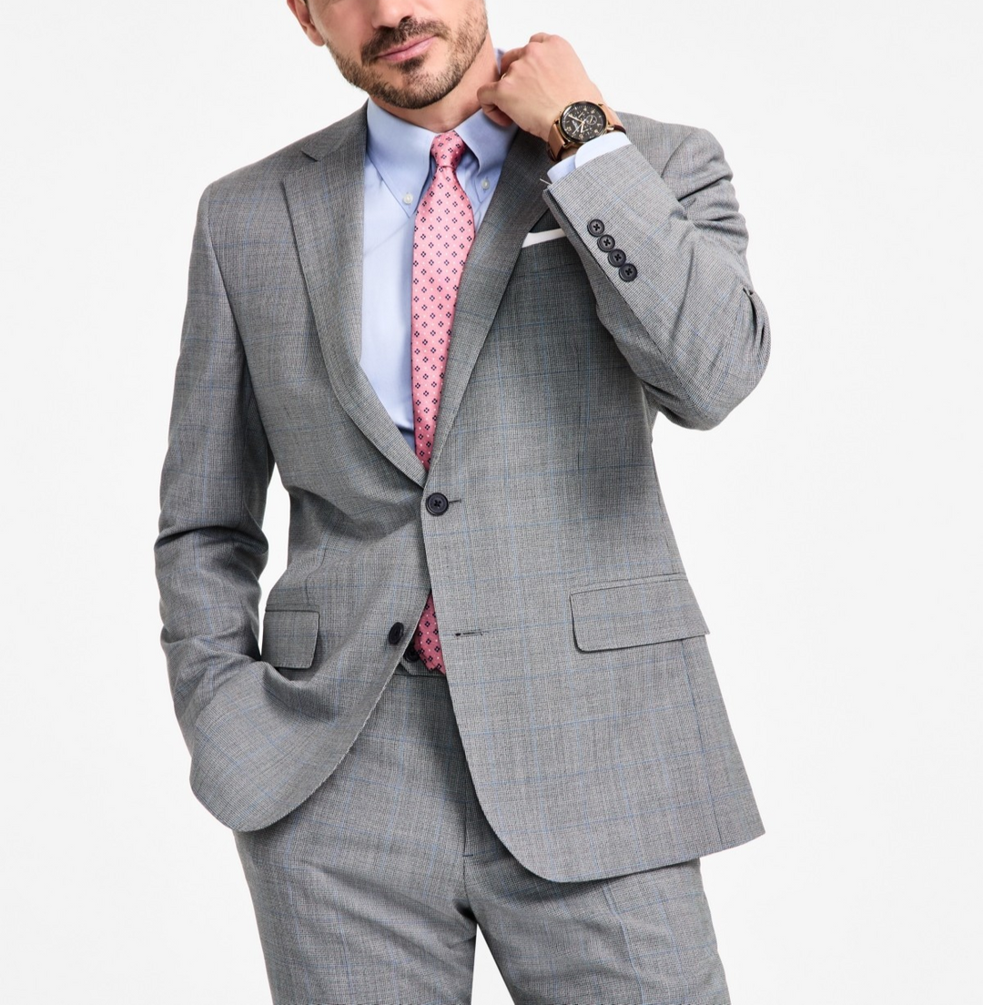 B By Brooks Brothers Windowpane Wool-Blend Stretch Classic-Fit Suit Jacket $450