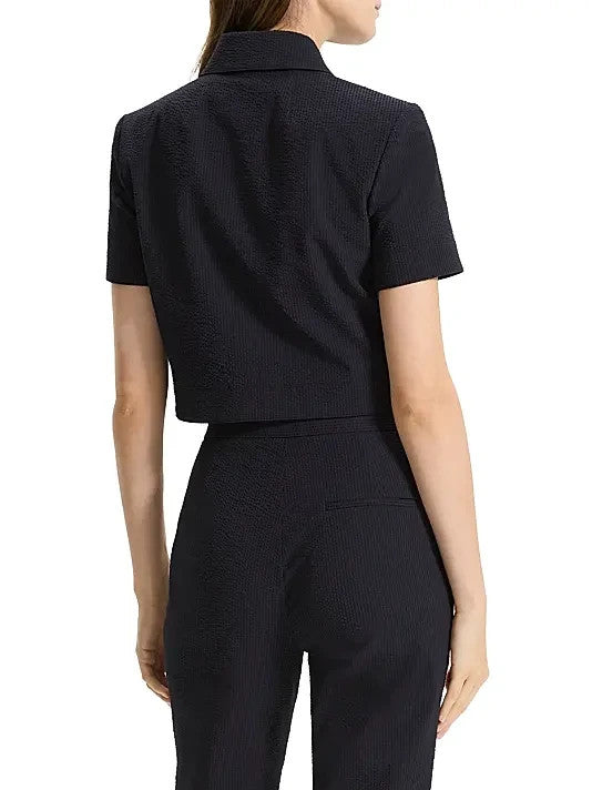 Theory Shrunke Cotton-Blend Button-Front Crop Shirt MSRP $225