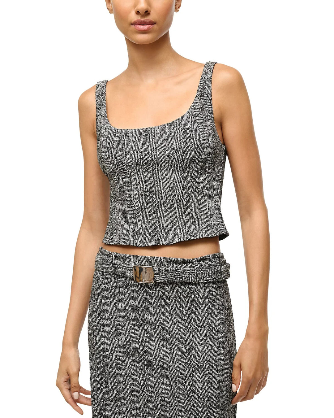 STAUD Wells Herringbone Corset Top MSRP $195