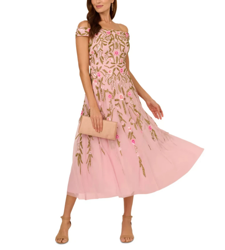 Adrianna Papell Women's Beaded Fit & Flare Dress MSRP $329
