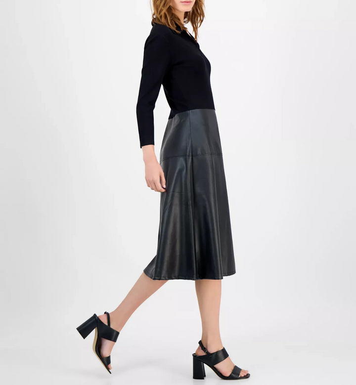 T Tahari Women's Mixed-Media Fit and Flare Dress MSRP $128