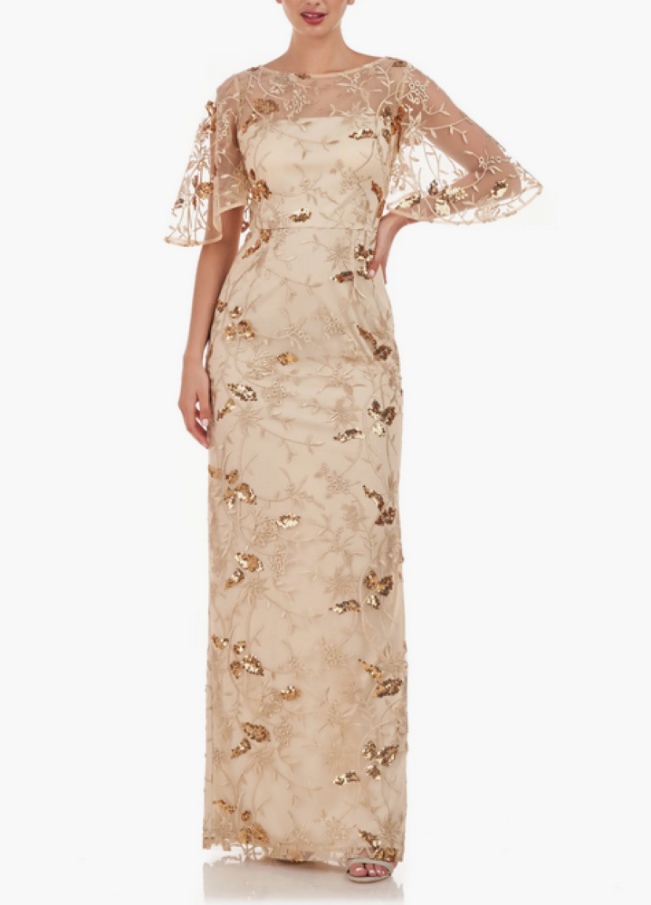JS Collections Daphne Embroidered Sequin Column Gown MSRP $298