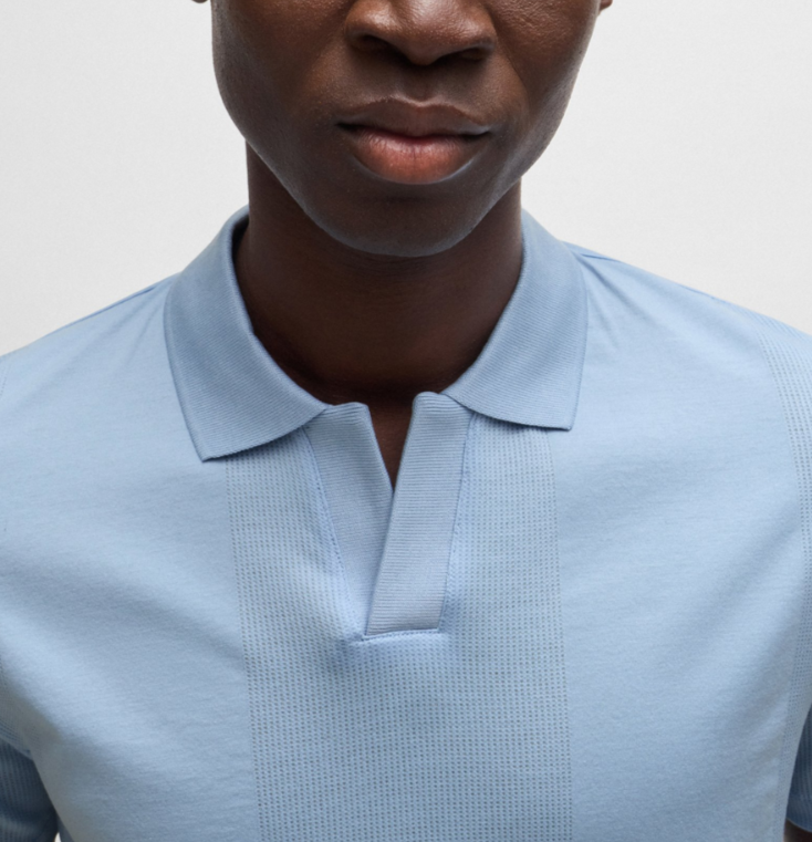 BOSS Johnny-Collar Mixed-Structure Cotton Polo Shirt MSRP $128