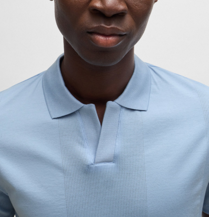 BOSS Johnny-Collar Mixed-Structure Cotton Polo Shirt MSRP $128