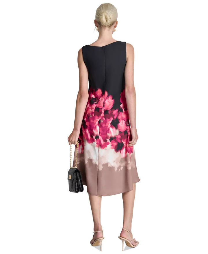 DKNY Petite Placement-Print Satin Dress MSRP $139