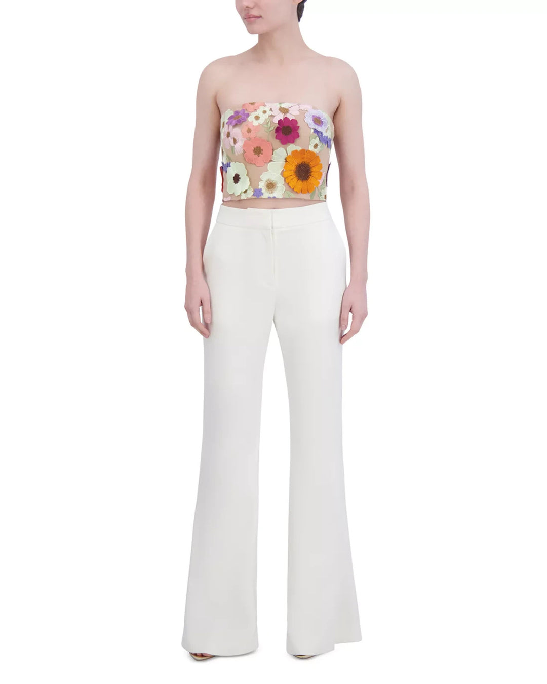 BCBGMAXAZRIA Tulle Floral Embroidered Crop Top MSRP $298