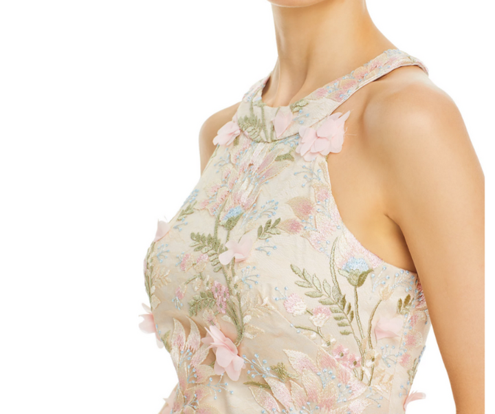 Eliza J Appliquéd Embroidered Halter Gown MSRP $348