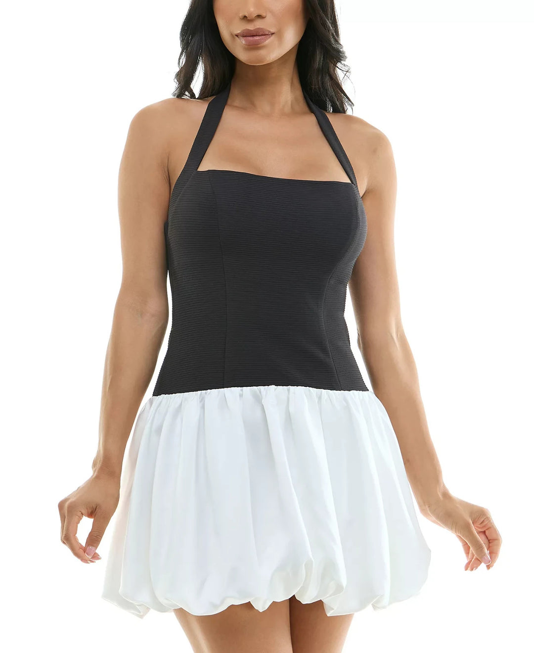 City Studios Juniors' Halter-Neck Bubble-Hem Mini Dress MSRP $69