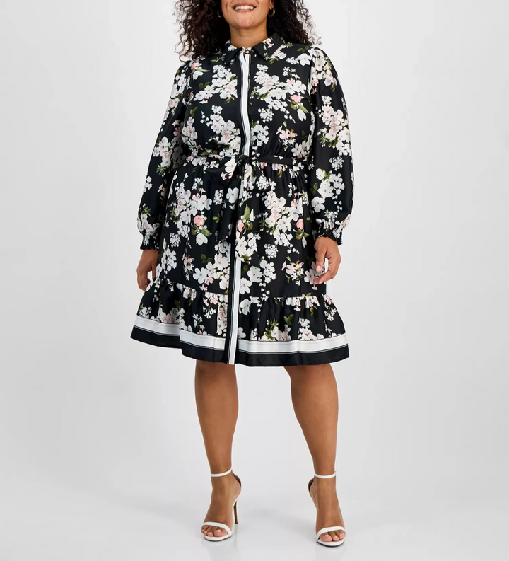 Anne Klein Plus Size Floral Button-Front Belted Shirtdress MSRP $149