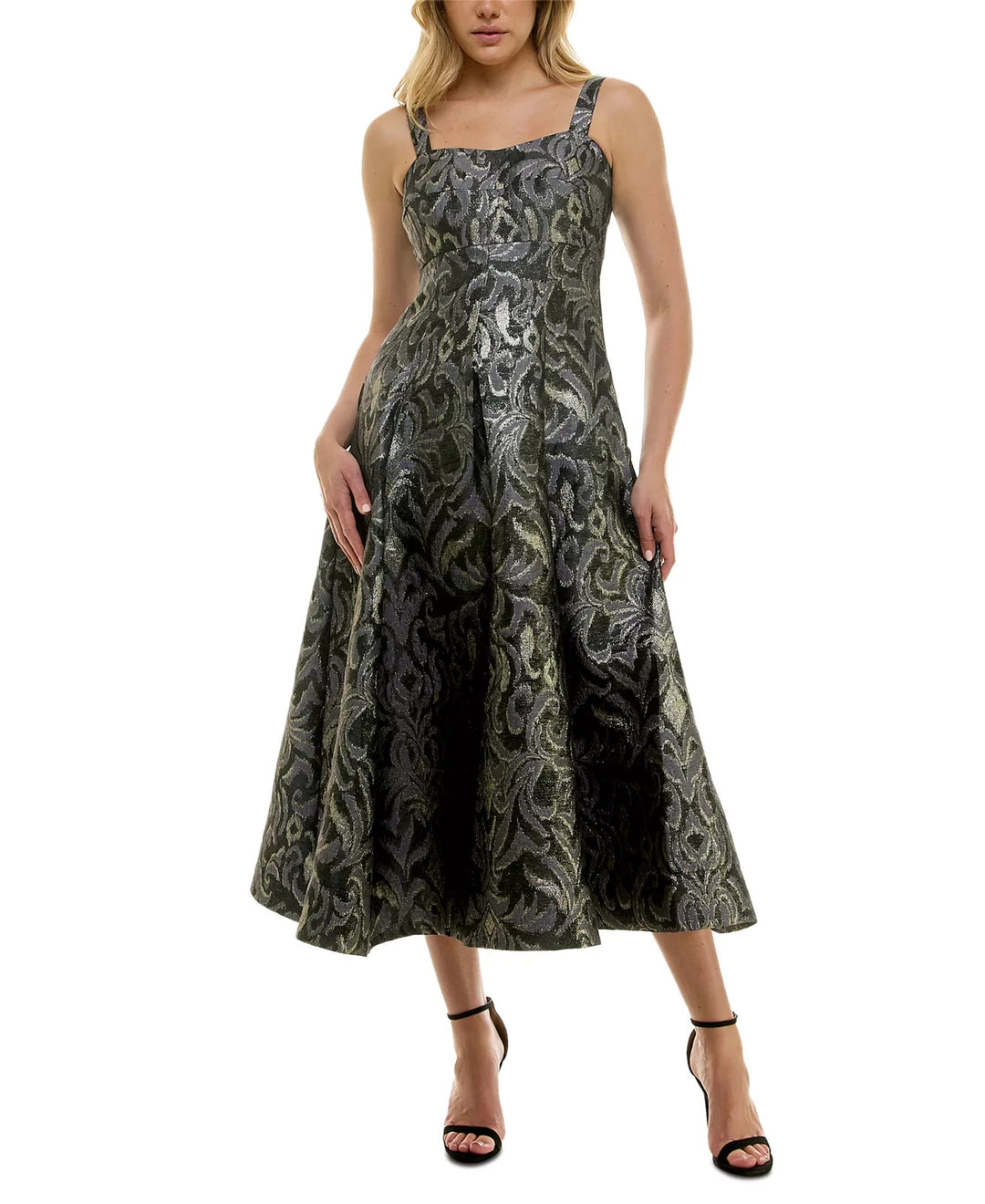 Taylor Women's Metallic Jacquard Fit & Flare Dress MSRP $158
