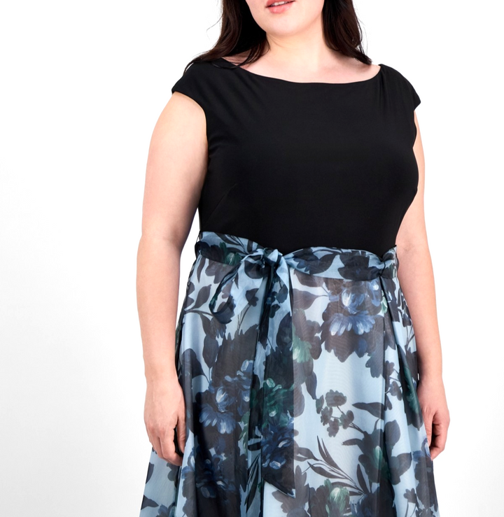 SL Fashions Floral-Print Cap-Sleeve Gown MSRP $159