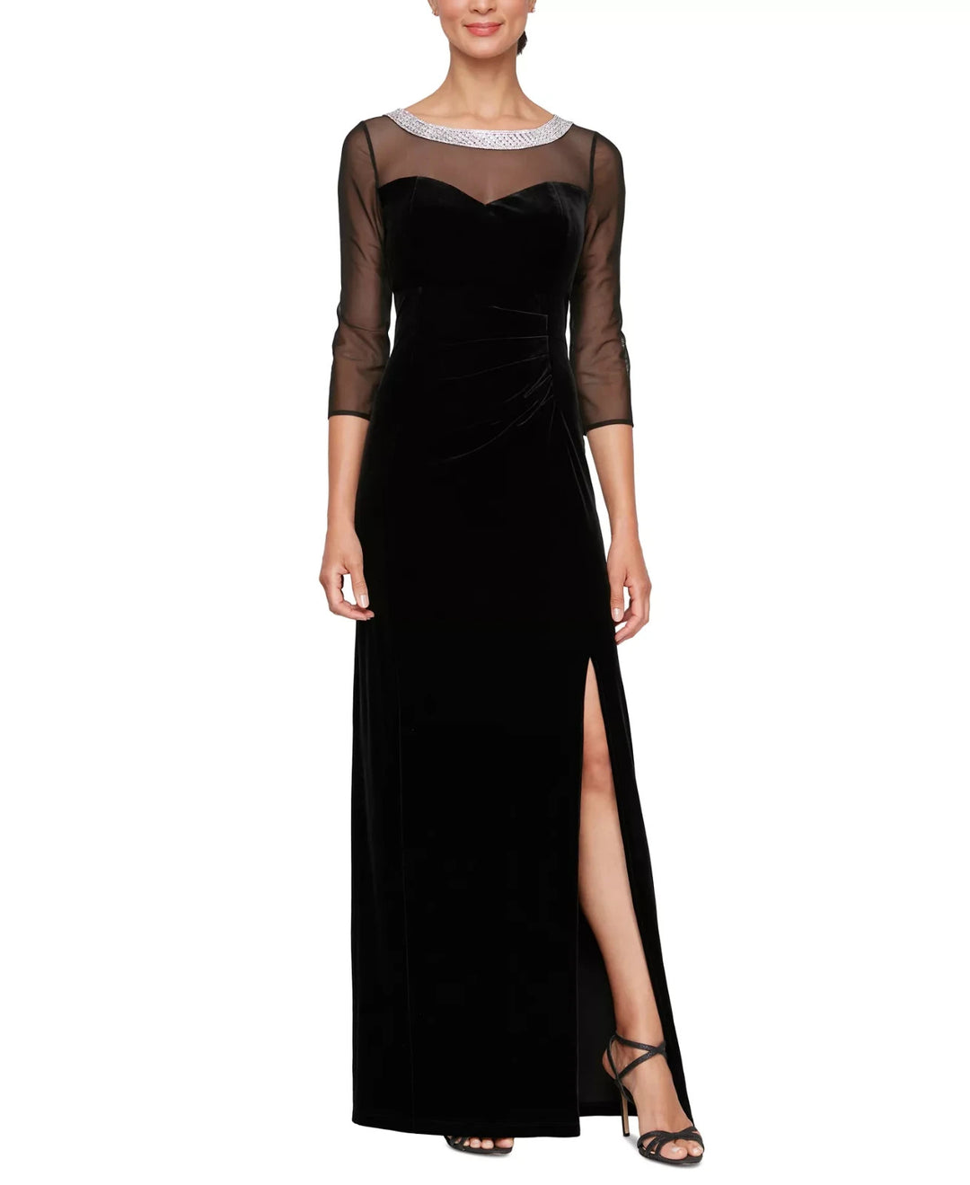 Alex Evenings Embellished Illusion-Neck Gown MSRP $209