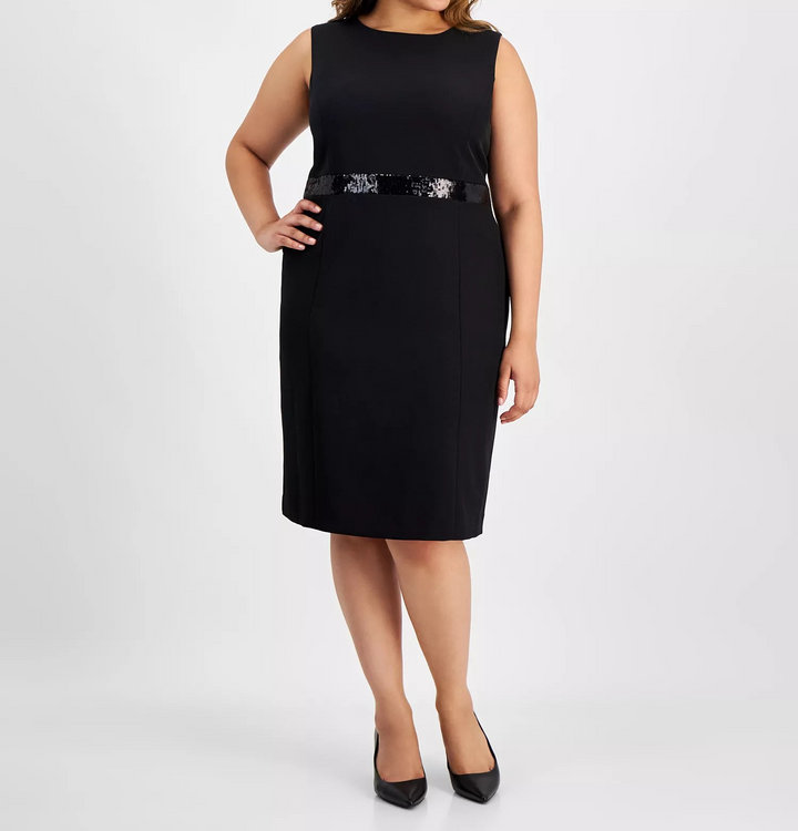 Kasper Plus Size Sequinned-Waist Sheath Dress MSRP $109