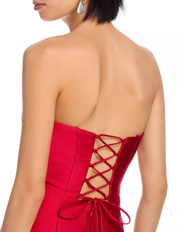 AQUA Mikado Lace Up Back Strapless Gown MSRP $278