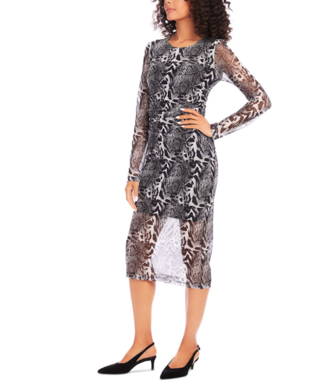 Karen Kane Mesh Side Shirred Midi Dress MSRP $148