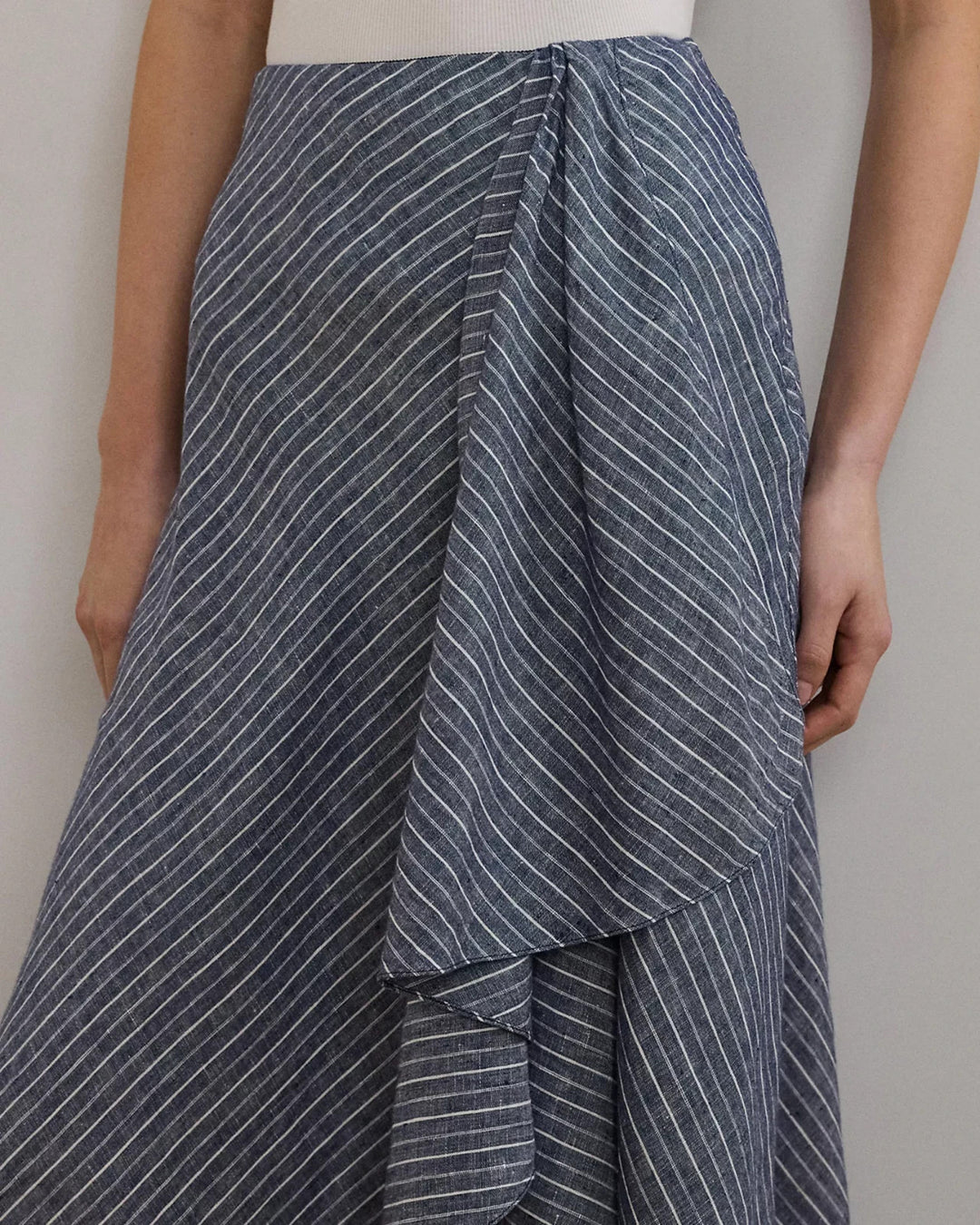 Lauren Ralph Lauren Striped Linen A-Line Midi Skirt MSRP $225