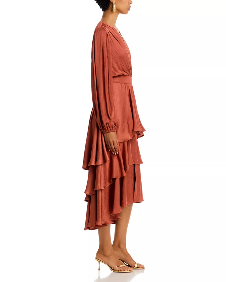 STEVE MADDEN Bei Surplice Neck Asymmetric Midi Dress MSRP $139