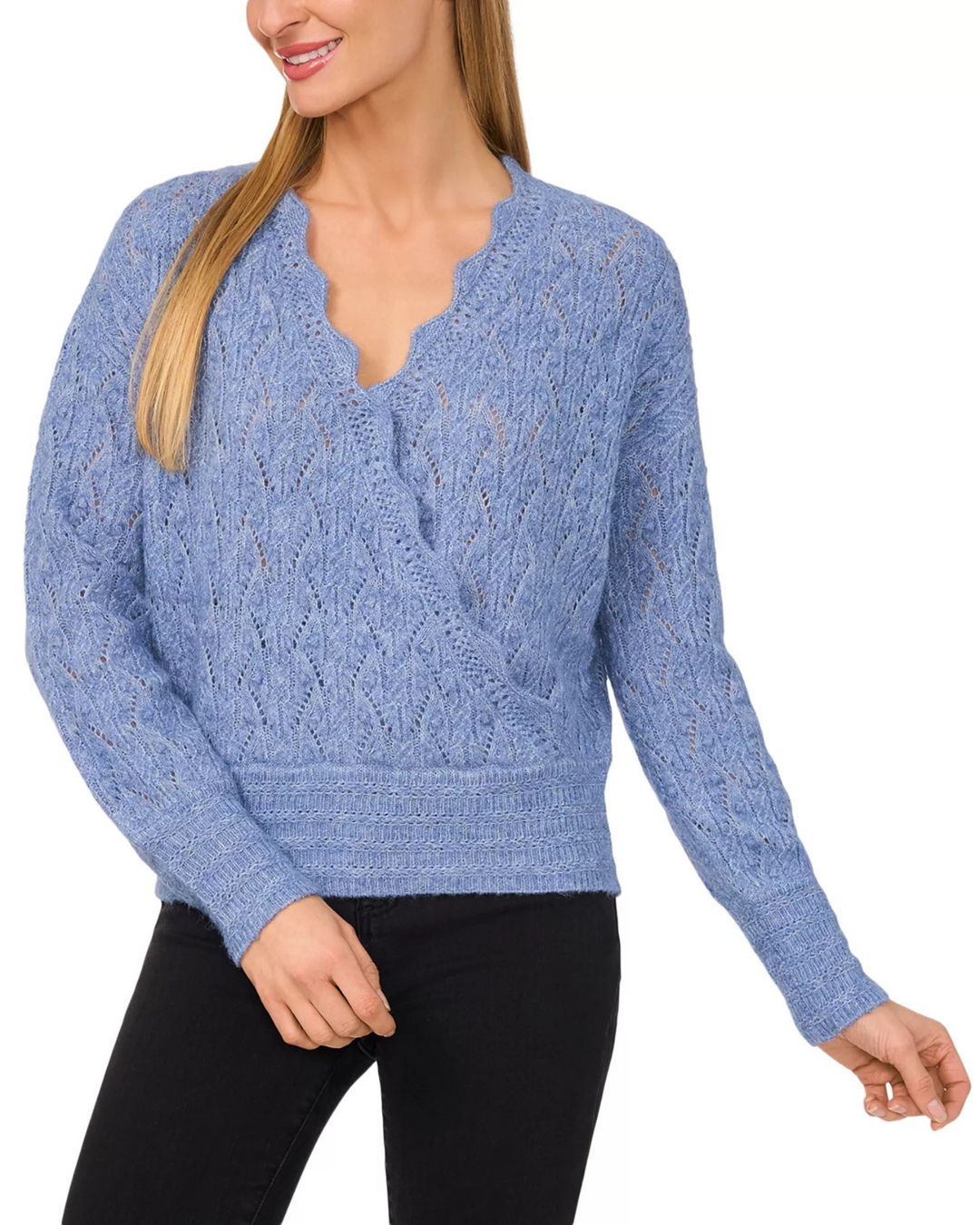 CeCe Women's Pointelle-Knit Wrap Sweater MSRP $89