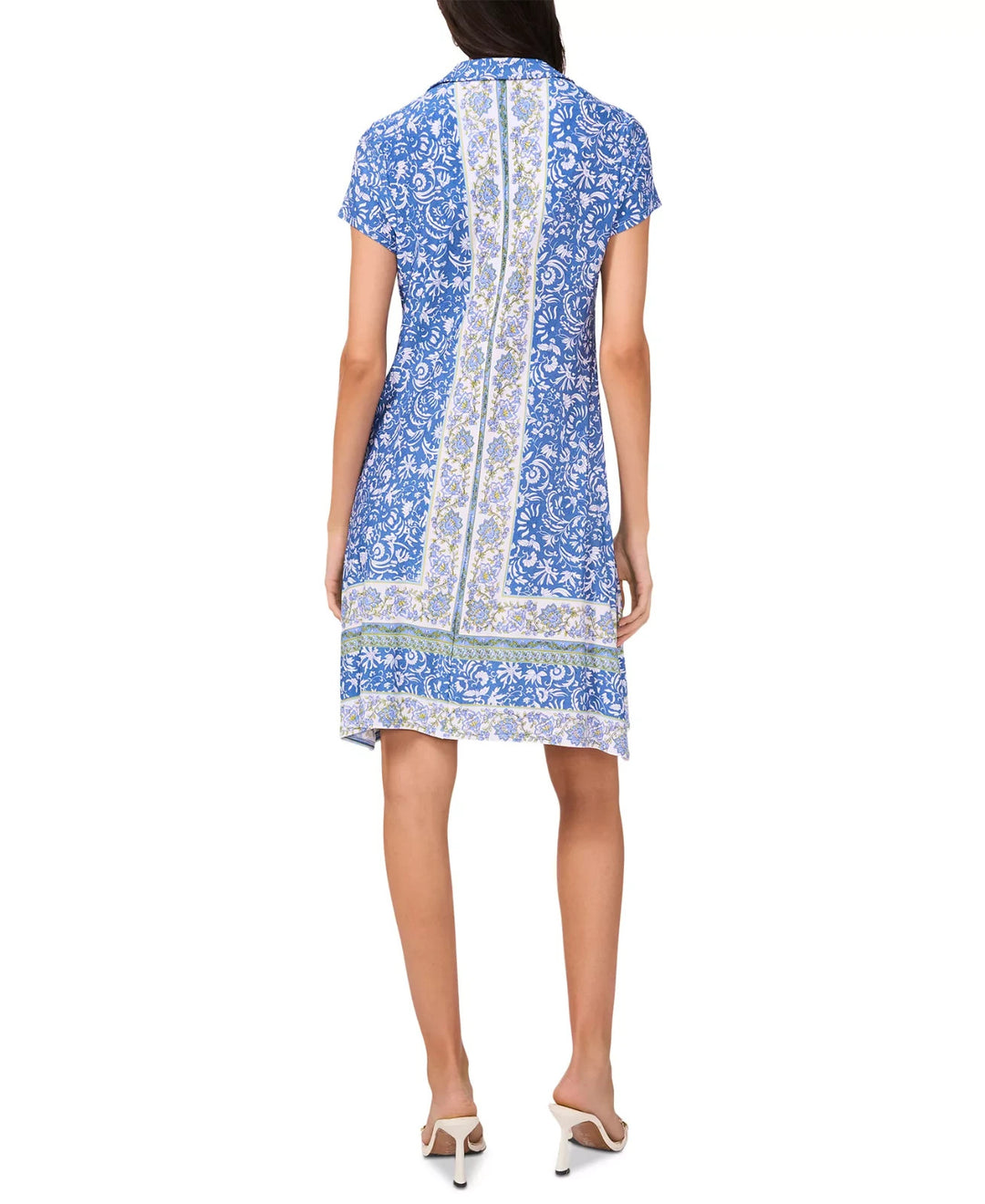 MSK Women's Border-Print Collared Zip-Front Dress MSRP $69