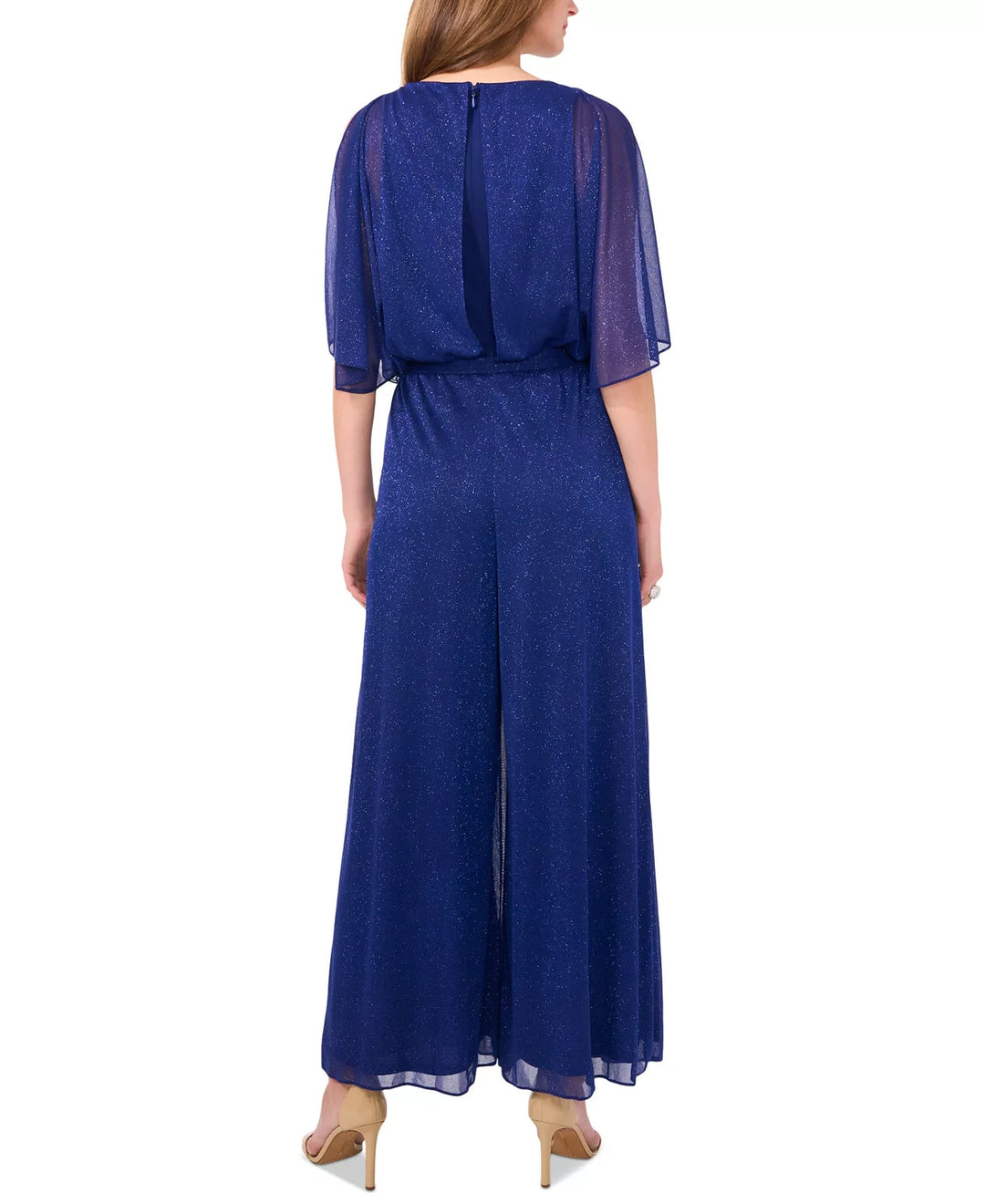 MSK Women's Glitter-Chiffon Blouson Wide-Leg Jumpsuit MSRP $89