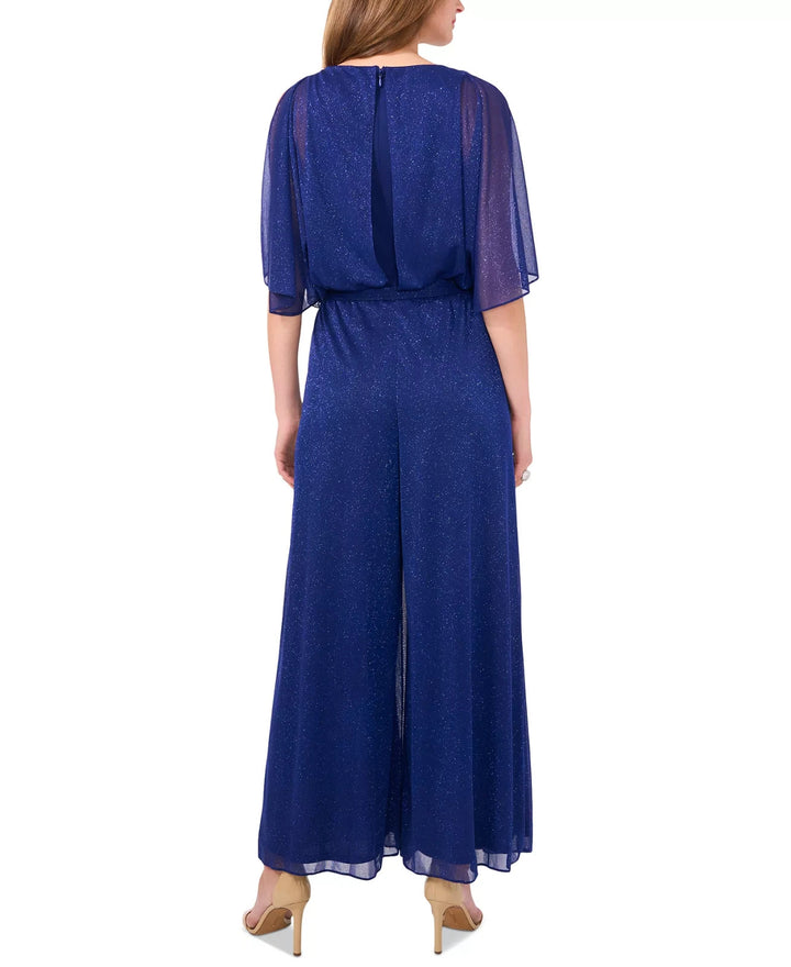 MSK Women's Glitter-Chiffon Blouson Wide-Leg Jumpsuit MSRP $89