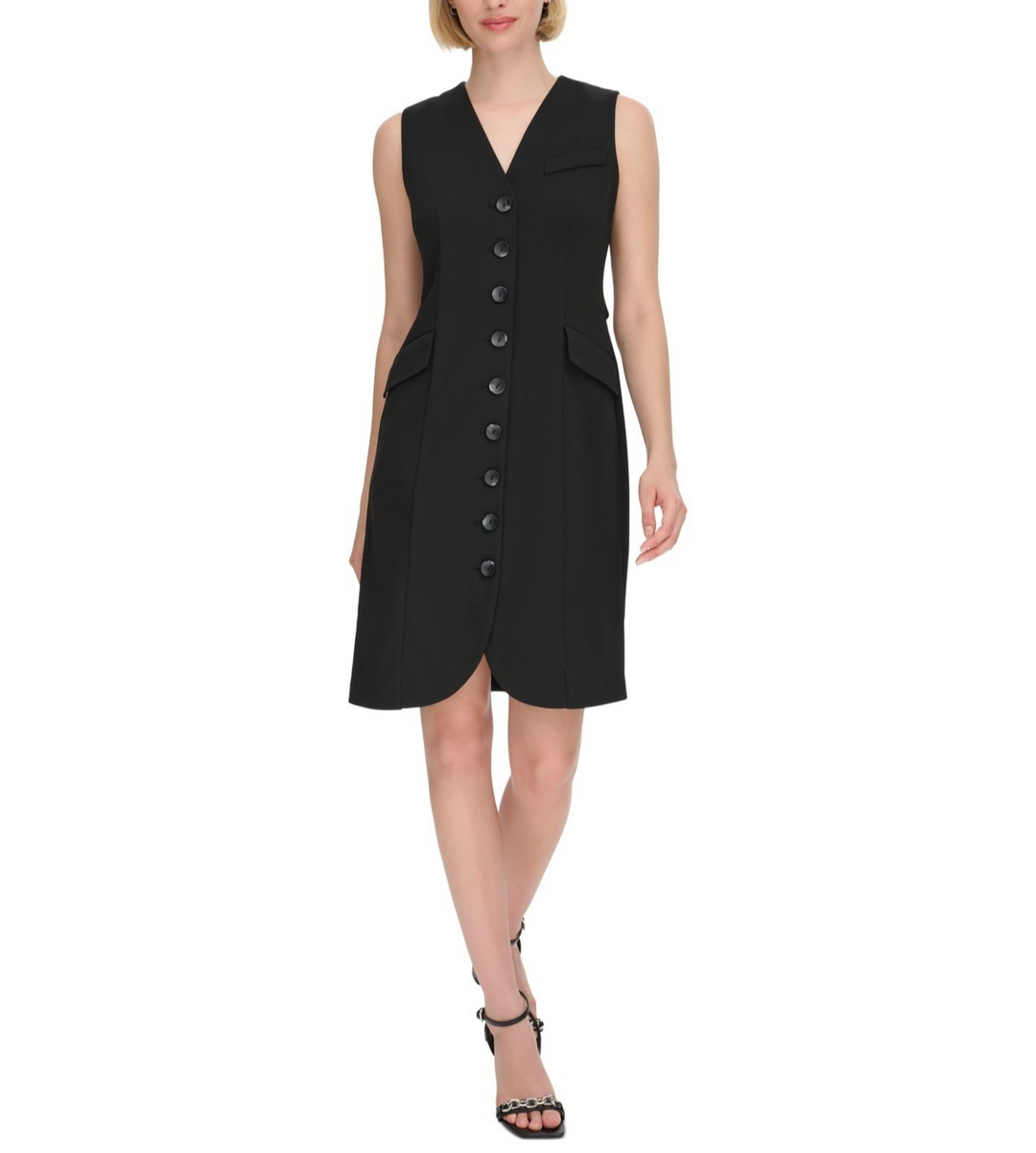 Calvin Klein Women's V-Neck Button-Front Sleeveless Shirtdress MSRP $134