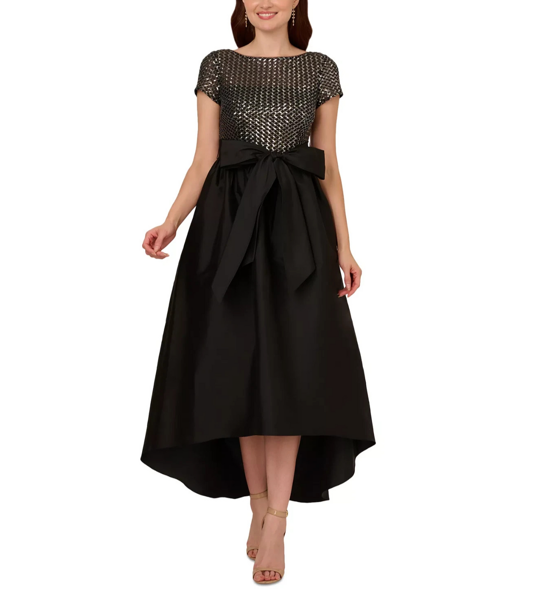 Adrianna Papell Petite Sequinned-Bodice Bow-Waist Ball Gown MSRP $159